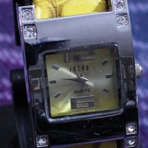 Trendz Yellow Faux Croc Cuff Bracelet Watch